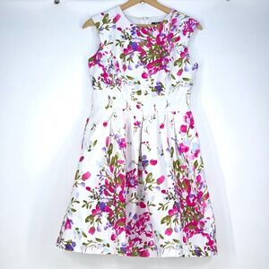 Leslie Fay Fit and Flare‎ Dress Womens 10 Sunday Spring Floral Sleeveless Lined